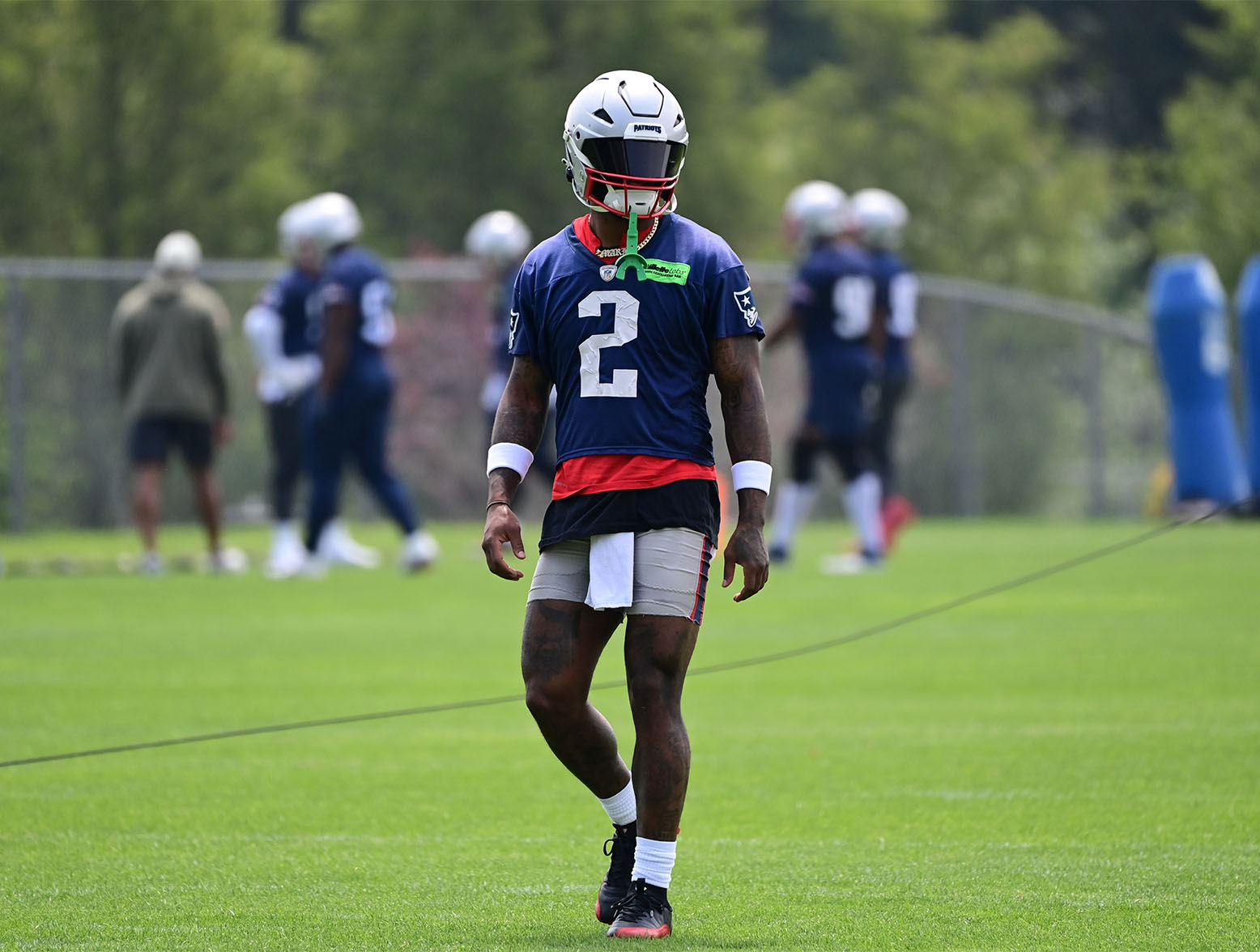 Jun 12, 2023; Foxborough, MA, USA; New England Patriots cornerback Jalen Mills (2) works out at the Patriots minicamp at Gillette Stadium. Mandatory Credit: Eric Canha-USA TODAY Sports