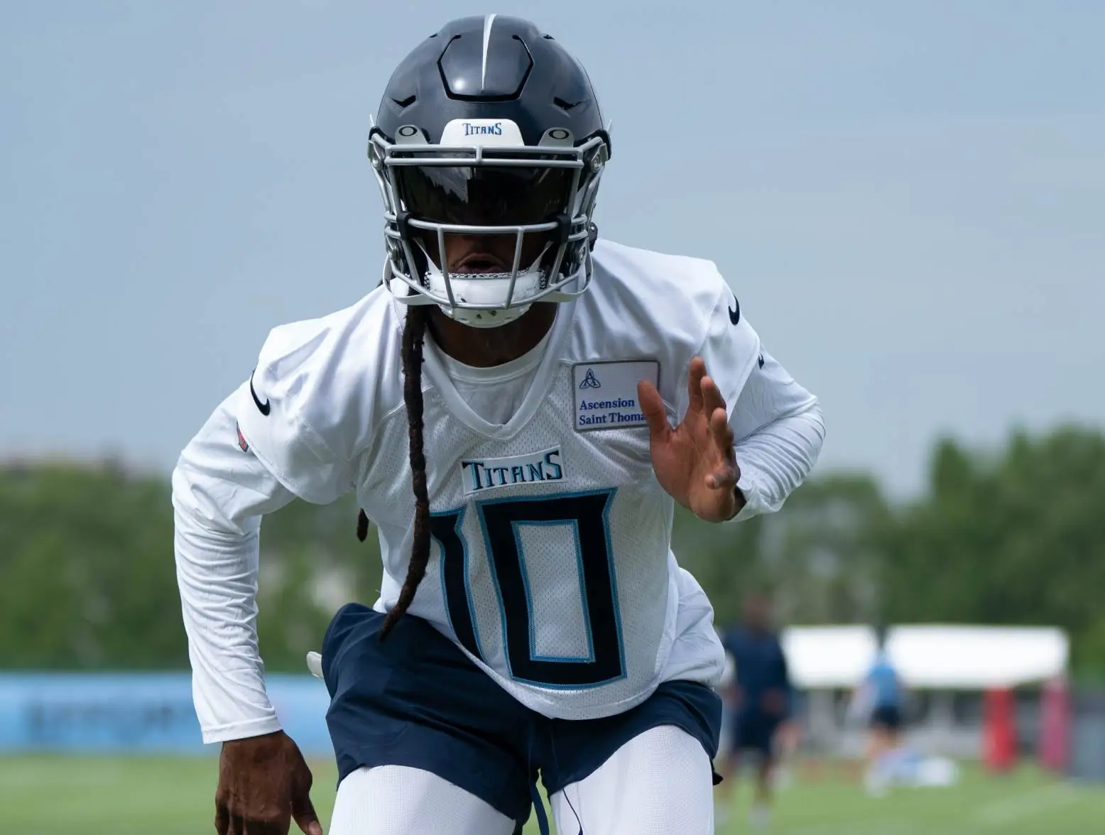 July 26, 2023; Nashville, TN, USA; Tennessee Titans newly acquired wide receiver DeAndre Hopkins (10) runs through drills during the first day of training camp at the practice facility St. Thomas Sports Park. Credit: Denny Simmons - USA Today Sports Network via The Tennessean