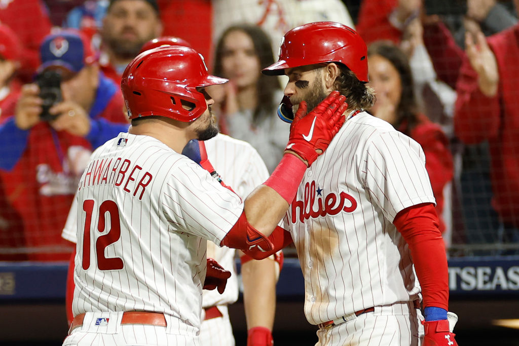 Kyle Schwarber of the Philadelphia Phillies celebrates his home run News  Photo - Getty Images