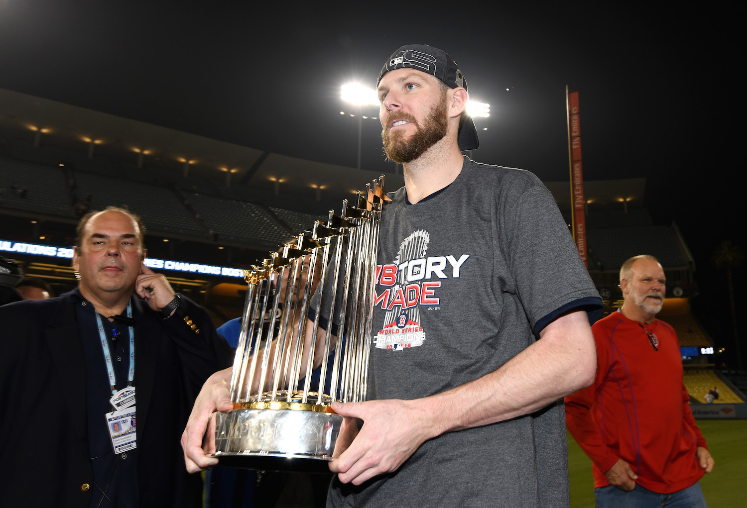 Chris Sale in Game Five of the 2018 World Series at Dodger Stadium on October 28, 2018 in Los Angeles, California.