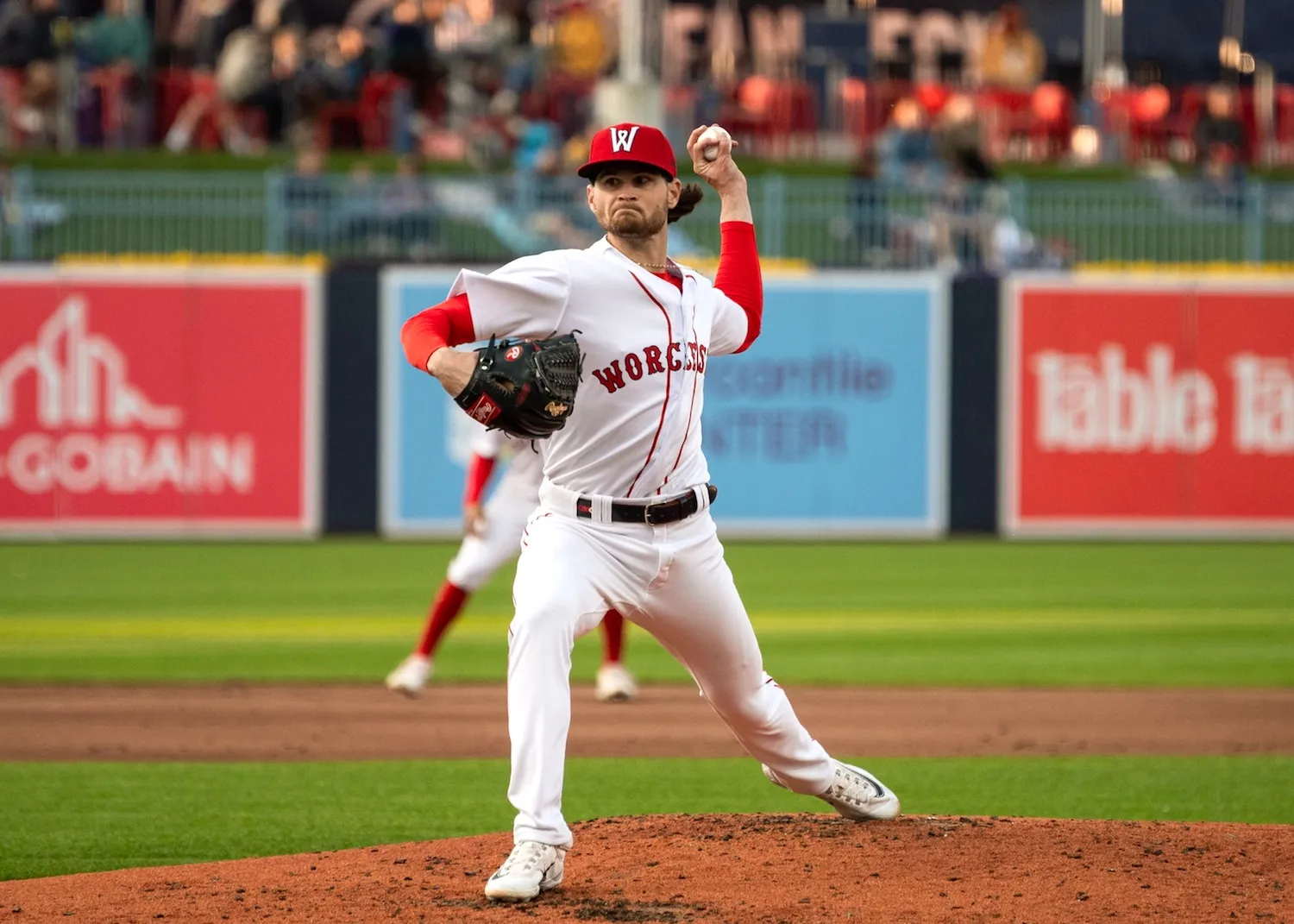 Red Sox pitching prospect Shane Drohan throws a pitch during his Worcester Red Sox debut on Thursday at Polar Park.