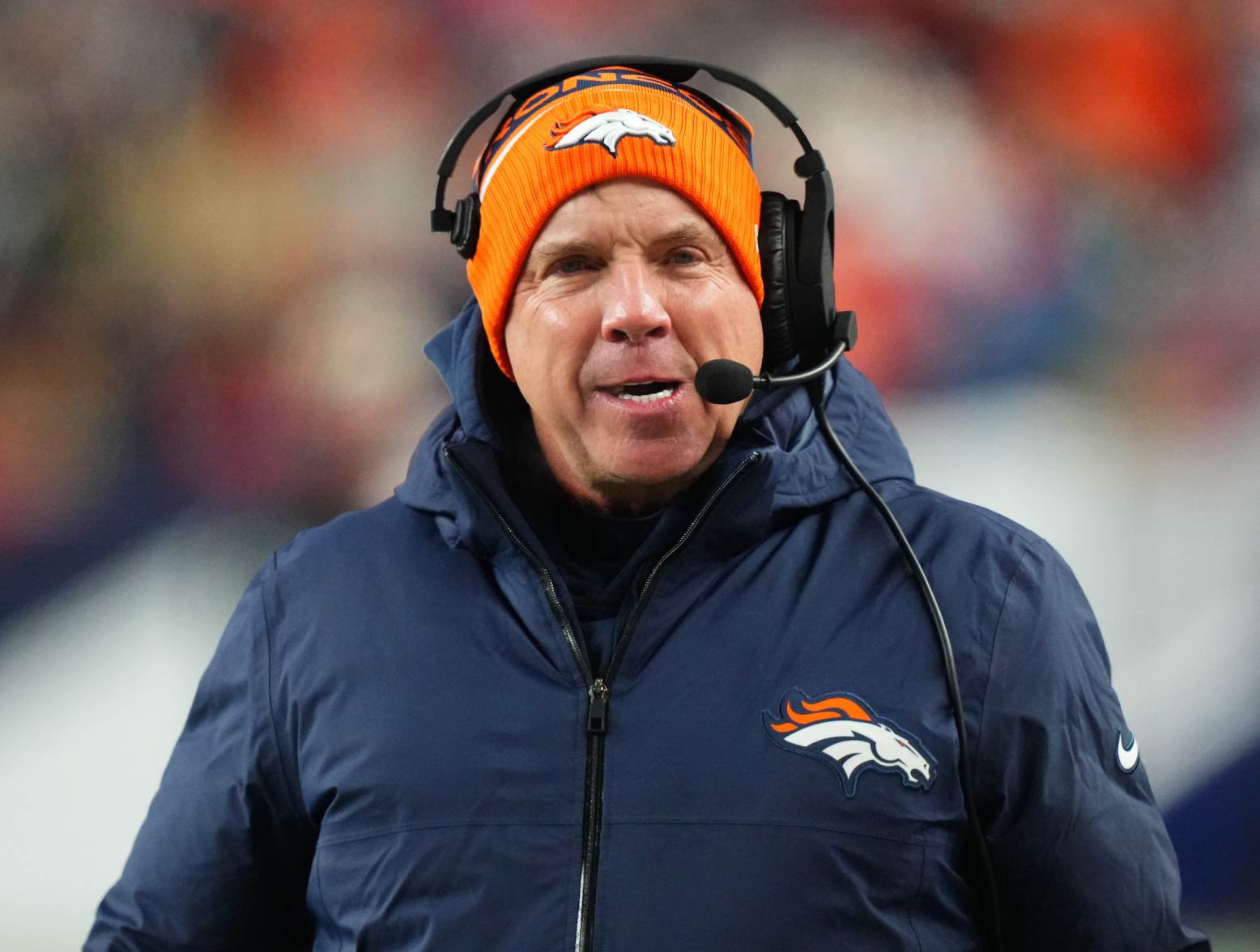 Dec 24, 2023; Denver, Colorado, USA; Denver Broncos head coach Sean Payton in the first quarter against the New England Patriots at Empower Field at Mile High. Credit: Ron Chenoy-USA TODAY Sports