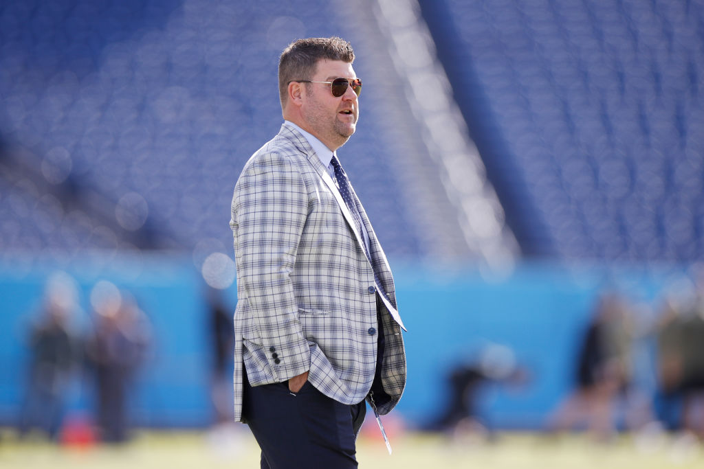 NASHVILLE, TENNESSEE - NOVEMBER 14: General manager Jon Robinson of the the Tennessee Titans looks on before the game against the New Orleans Saints at Nissan Stadium on November 14, 2021 in Nashville, Tennessee. (Photo by Silas Walker/Getty Images)