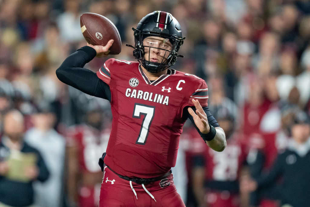 COLUMBIA, SOUTH CAROLINA - NOVEMBER 25: Spencer Rattler #7 of the South Carolina Gamecocks passes the ball in the first quarter during their game against the Clemson Tigers at Williams-Brice Stadium on November 25, 2023 in Columbia, South Carolina. (Photo by Jacob Kupferman/Getty Images)