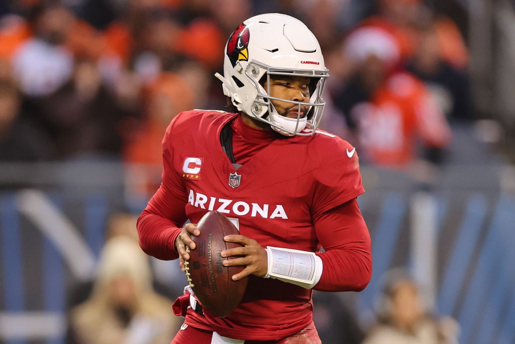 CHICAGO, ILLINOIS - DECEMBER 24: Kyler Murray #1 of the Arizona Cardinals looks to pass the ball during the second quarter against the Chicago Bears at Soldier Field on December 24, 2023 in Chicago, Illinois. (Photo by Michael Reaves/Getty Images)