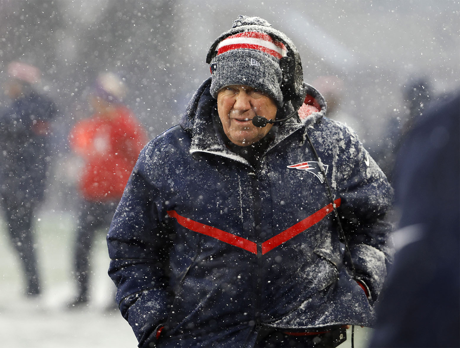 Bill Belichick mentioned his contract during his Monday morning press conference, in a departure from his usual norm. (Photo by Winslow Townson/Getty Images)