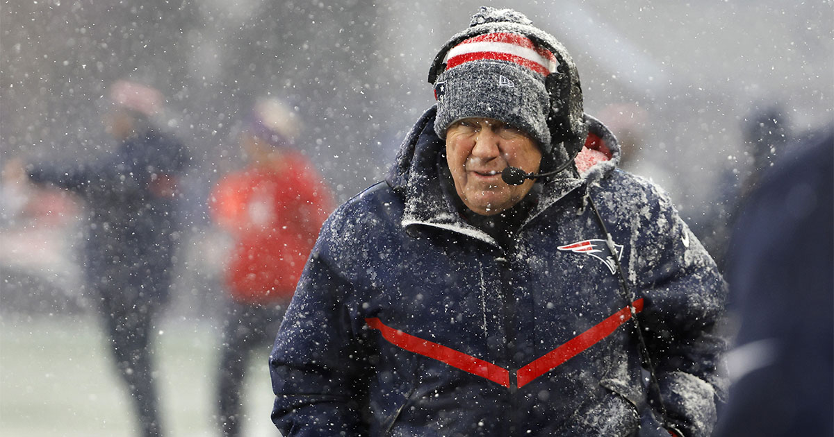 FOXBOROUGH, MASSACHUSETTS - JANUARY 07: New England Patriots head coach Bill Belichick looks on in the first half at Gillette Stadium on January 07, 2024 in Foxborough, Massachusetts. (Photo by Winslow Townson/Getty Images)