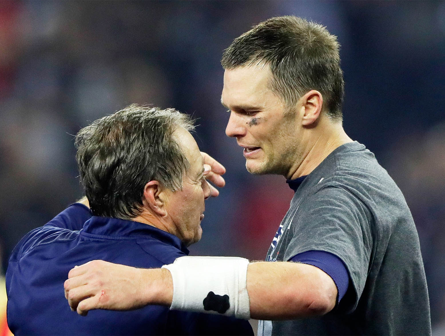 HOUSTON, TX - FEBRUARY 05: Head coach Bill Belichick of the New England Patriots and Tom Brady #12 celebrate after winning 34-28 over the Atlanta Falcons in Super Bowl 51 at NRG Stadium on February 5, 2017 in Houston, Texas. (Photo by Jamie Squire/Getty Images)