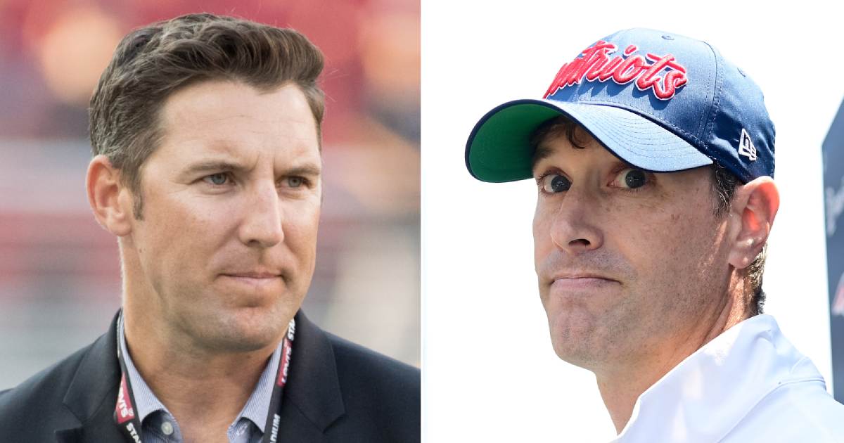 L-R: San Francisco 49ers assistant GM Adam Peters, New England Patriots director of player personnel Matt Groh (USA Today)