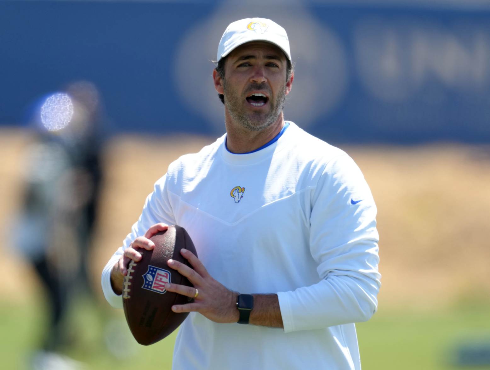 Rams quarterbacks coach Zac Robinson is set to interview for the New England Patriots' offensive coordinator job. (Kirby Lee-USA TODAY Sports)