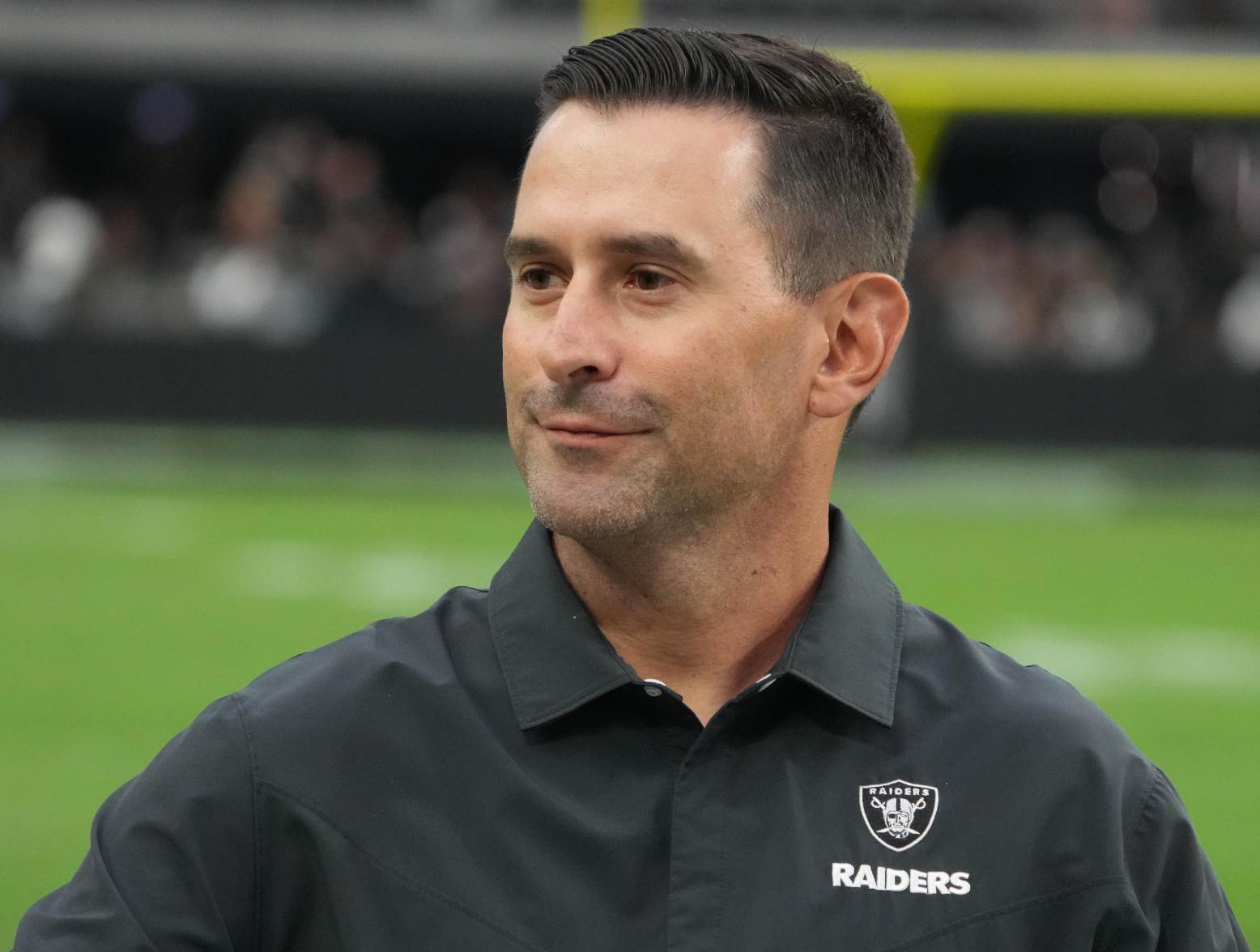 Aug 26, 2022; Paradise, Nevada, USA; Las Vegas Raiders general manager Dave Ziegler reacts during the game against the New England Patriots at Allegiant Stadium. Credit: Kirby Lee-USA TODAY Sports