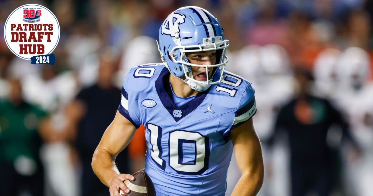 Oct 14, 2023; Chapel Hill, North Carolina, USA; North Carolina Tar Heels quarterback Drake Maye (10) runs against the Miami Hurricanes in the first half at Kenan Memorial Stadium. Credit: Nell Redmond-USA TODAY Sports