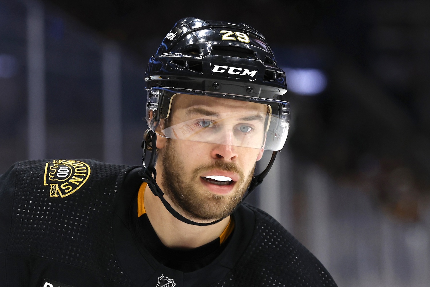 Dec 19, 2023; Boston, Massachusetts, USA; Boston Bruins defenseman Parker Wotherspoon (29) during the third period against the Minnesota Wild at TD Garden. Mandatory Credit: Winslow Townson-USA TODAY Sports