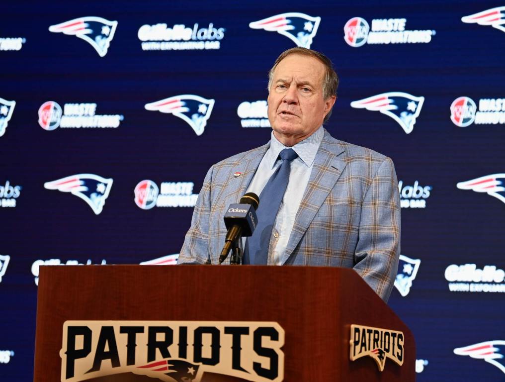 Jan 11, 2024; Foxborough, MA, USA; New England Patriots former head coach Bill Belichick holds a press conference at Gillette Stadium to announce his exit from the team. Credit: Eric Canha-USA TODAY Sports