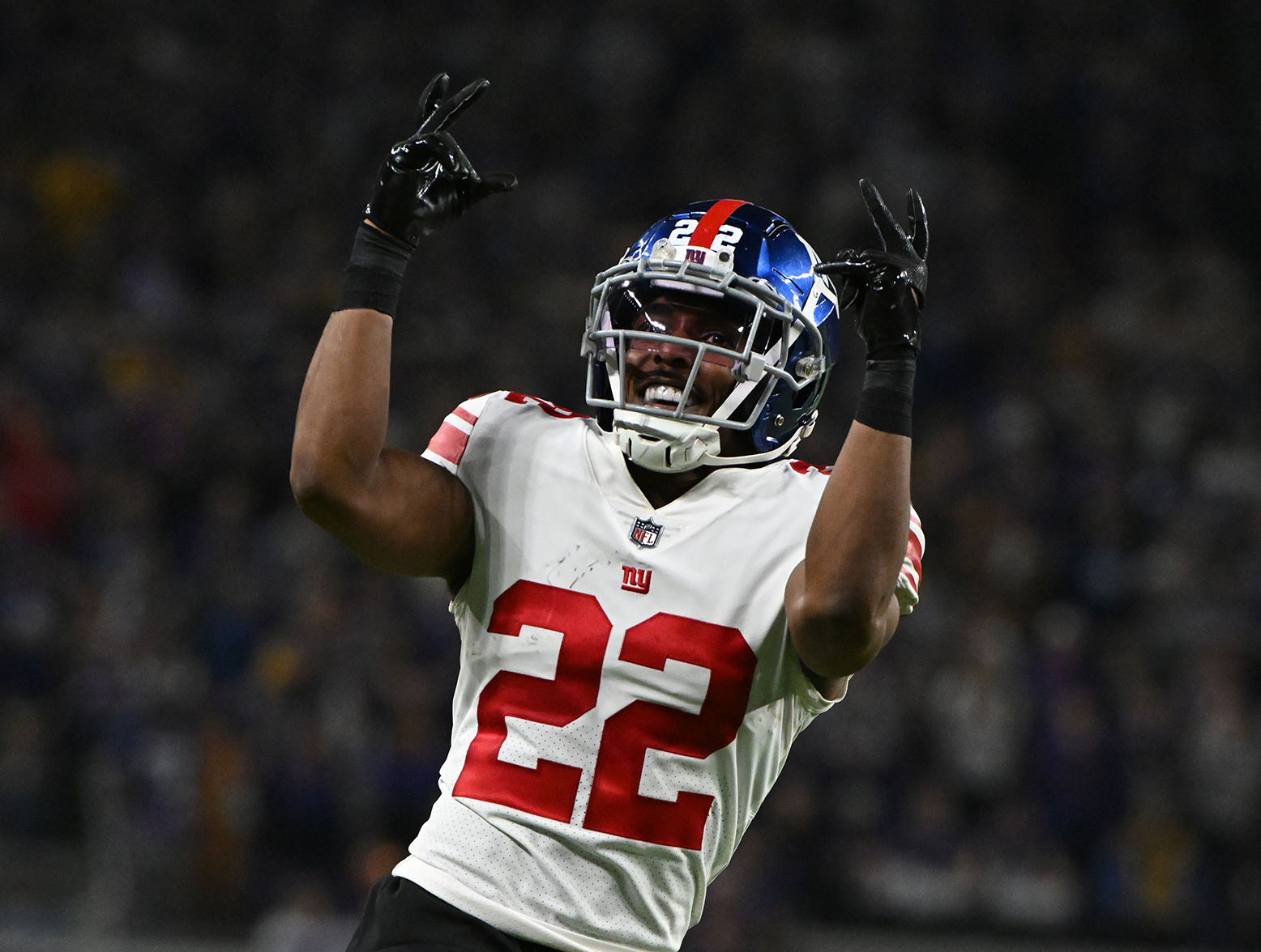 MINNEAPOLIS, MINNESOTA - JANUARY 15: Adoree' Jackson #22 of the New York Giants reacts after a fourth down stop during the fourth quarter against the Minnesota Vikings in the NFC Wild Card playoff game at U.S. Bank Stadium on January 15, 2023 in Minneapolis, Minnesota. (Photo by Stephen Maturen/Getty Images)