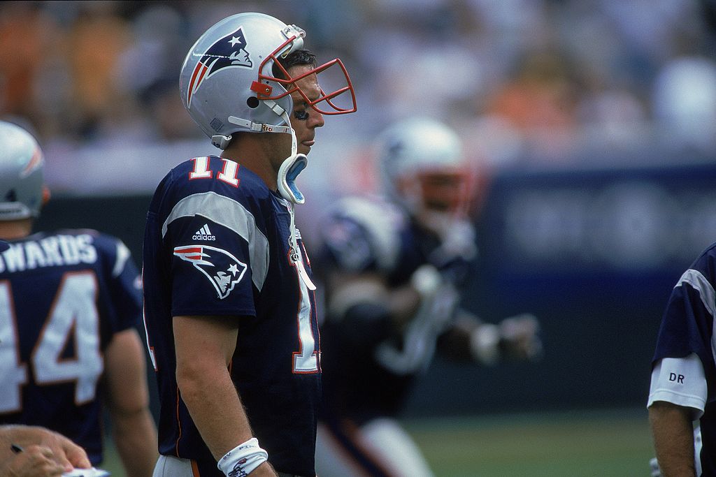 9 Sep 2001: Quarterback Drew Bledsoe #11 of the New England Patriots looks on from the field during the game against the Cincinnati Bengals at the Paul Brown Stadium in Cincinnati, Ohio. The Bengals defeated the Patriots 23-17.Credit: Mark Lyons/Allsport