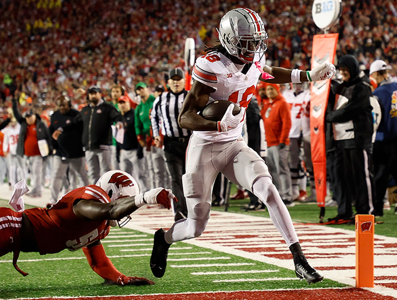 Marvin Harrison Jr. could be available for the New England Patriots at third overall in the 2024 NFL Draft. (Photo by John Fisher/Getty Images)