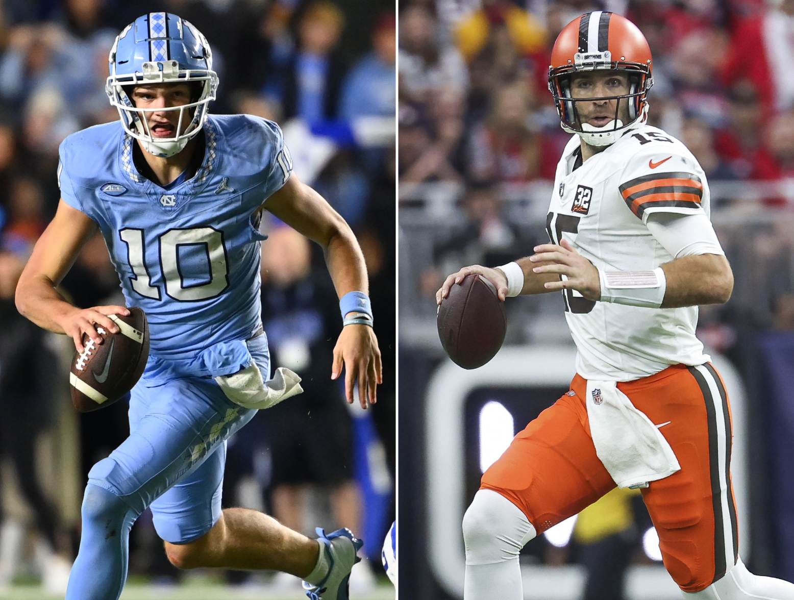 UNC quarterback Drake Maye, Cleveland Browns quarterback Joe Flacco (USA Today Network)