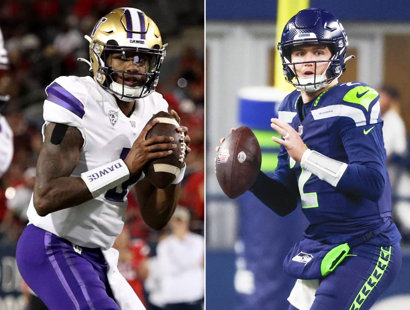 Washington quarterback Michael Penix and Seahawks quarterback Drew Lock (USA Today Network)