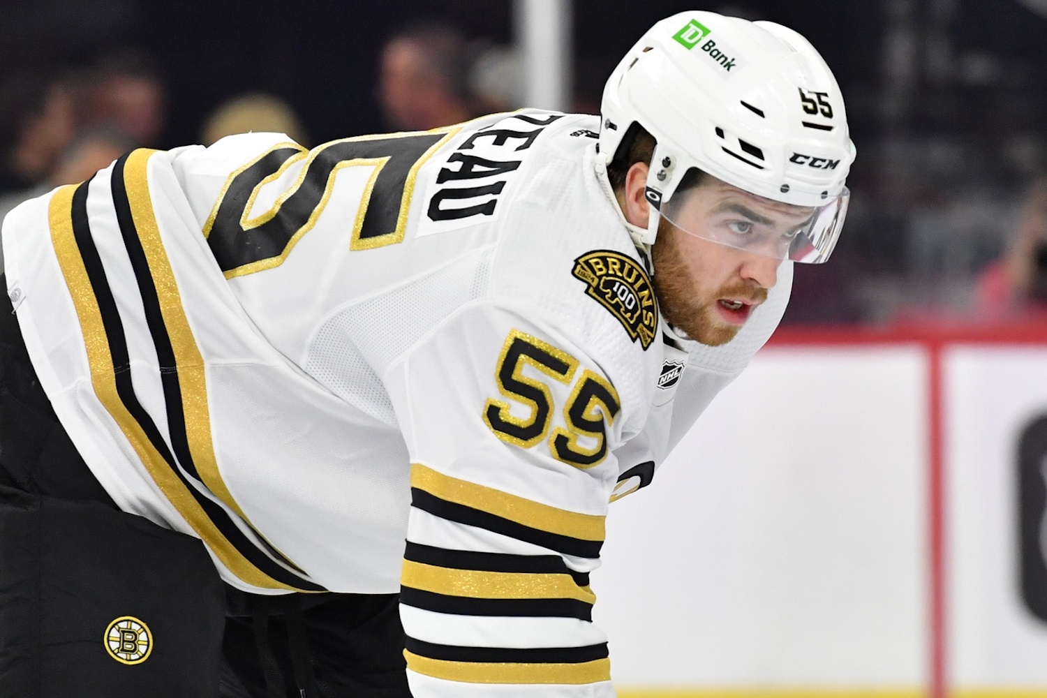 Oct 2, 2023; Philadelphia, Pennsylvania, USA; Boston Bruins left wing Justin Brazeau (55) against the Philadelphia Flyers at Wells Fargo Center. Mandatory Credit: Eric Hartline-USA TODAY Sports