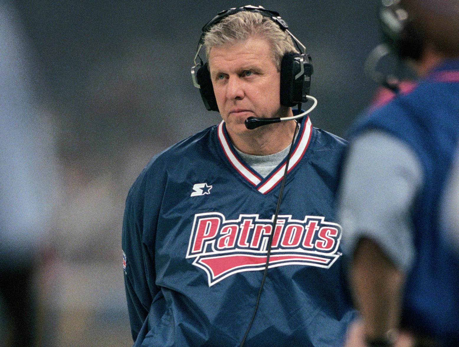 Jan 26, 1997; New Orleans, LA, USA; New England Patriots head coach Bill Parcells reacts on the sideline against the Green Bay Packers for Super Bowl XXXI at the Superdome. The Packers defeated the Patriots 35-21. Credit: USA TODAY Sports