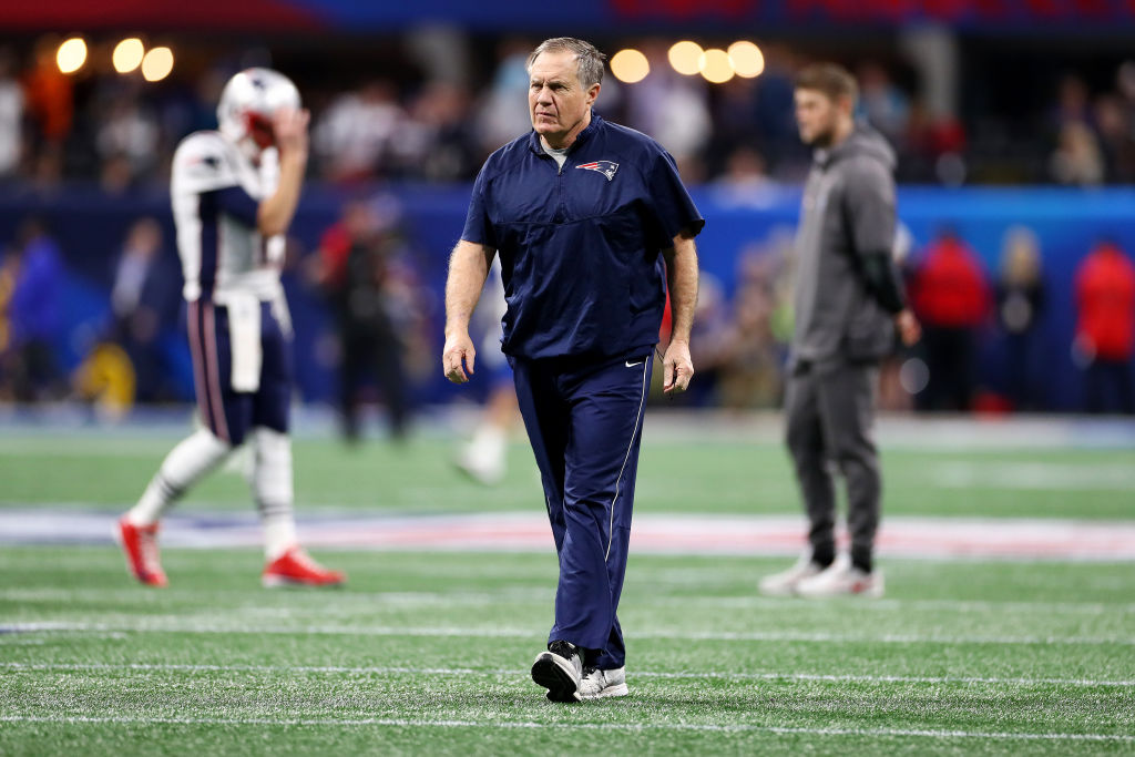 ATLANTA, GEORGIA - FEBRUARY 03: Head coach Bill Belichick of the New England Patriots looks on before Super Bowl LIII against he Los Angeles Rams at Mercedes-Benz Stadium on February 03, 2019 in Atlanta, Georgia. (Photo by Maddie Meyer/Getty Images)