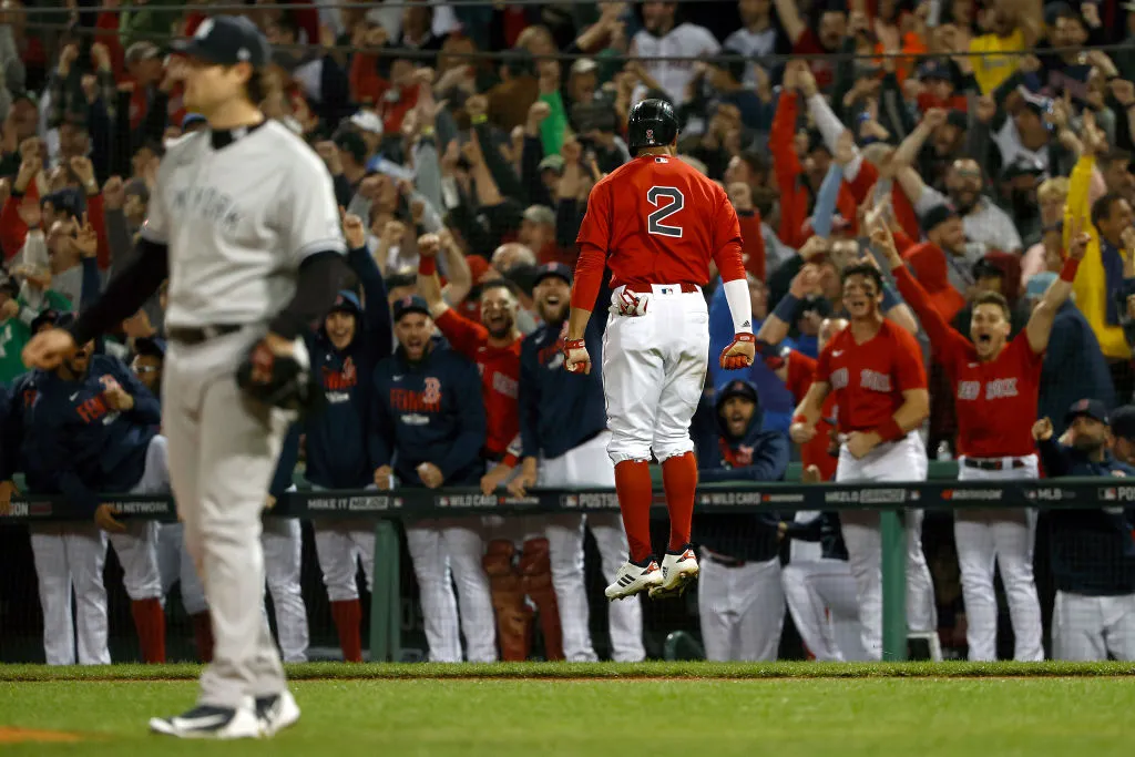 Five red sox questions BOSTON, MASSACHUSETTS - OCTOBER 05: Xander Bogaerts #2 of the Boston Red Sox reacts after his two run home run against the New York Yankees during the first inning of the American League Wild Card game at Fenway Park on October 05, 2021 in Boston, Massachusetts. (Photo by Winslow Townson/Getty Images)