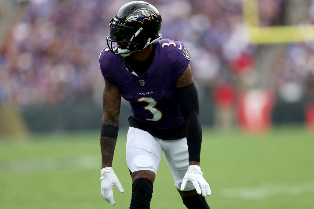 BALTIMORE, MARYLAND - SEPTEMBER 10: Odell Beckham Jr. #3 of the Baltimore Ravens lines up against the Houston Texans at M&T Bank Stadium on September 10, 2023 in Baltimore, Maryland. (Photo by Rob Carr/Getty Images)