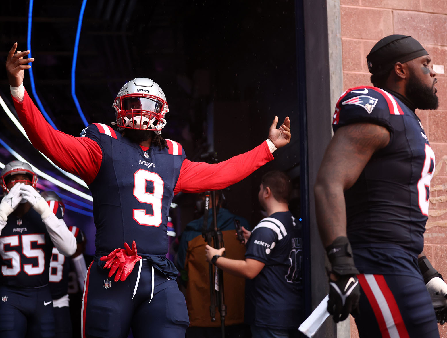 FOXBOROUGH, MASSACHUSETTS - SEPTEMBER 10: Matthew Judon #9 of the New England Patriots walks onto the field before his team's game against the Philadelphia Eagles at Gillette Stadium on September 10, 2023 in Foxborough, Massachusetts. (Photo by Maddie Meyer/Getty Images)