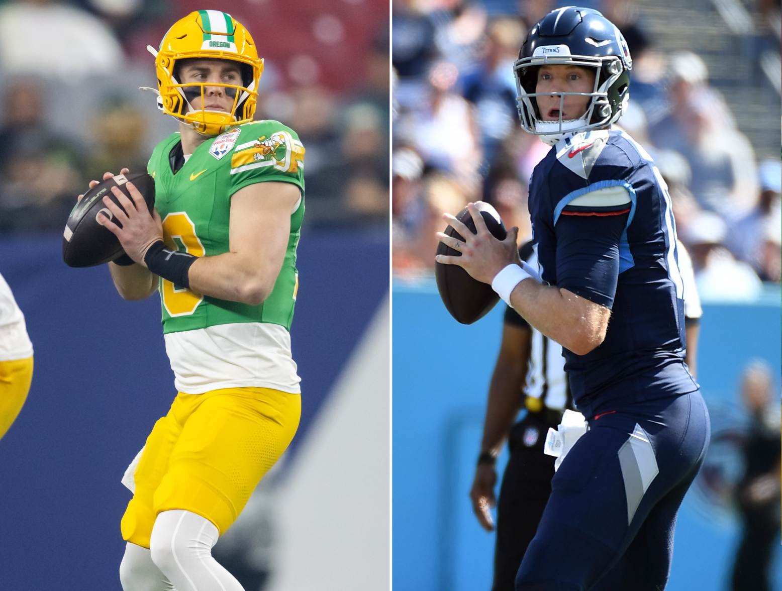 Oregon quarterback Bo Nix, Tennessee Titans quarterback Ryan Tannehill (USA Today Network)