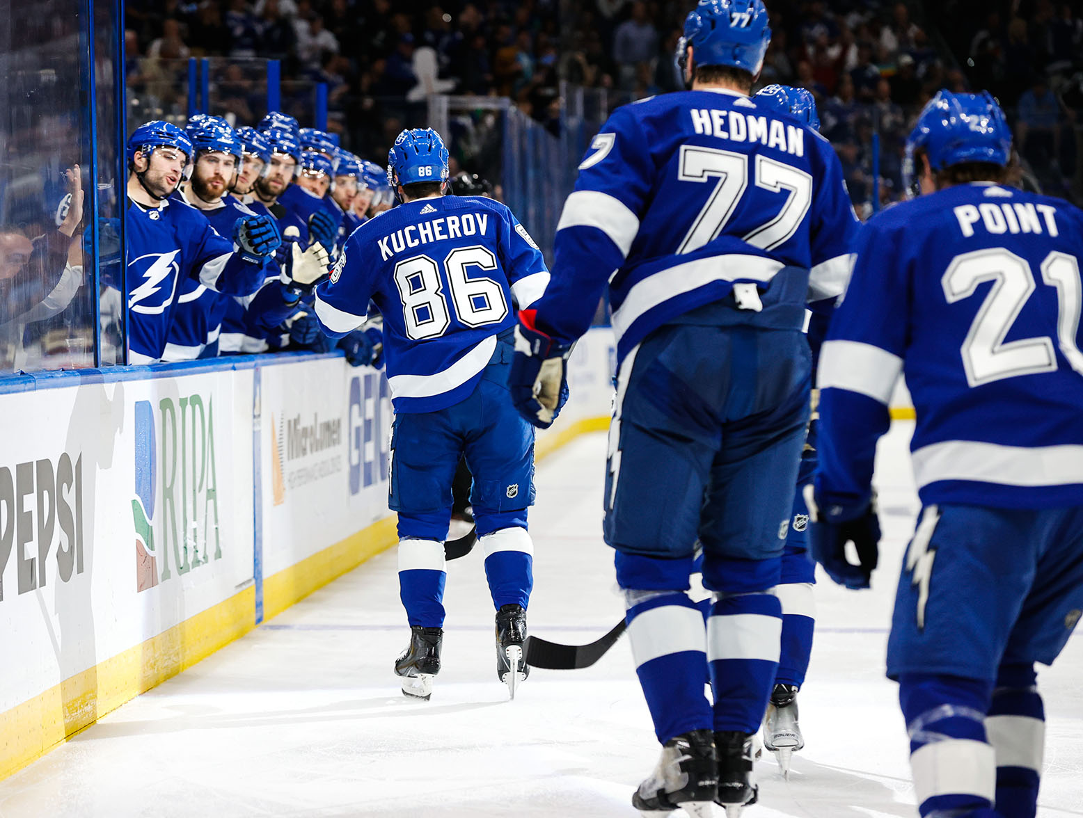 RALEIGH, NC - JANUARY 25: Nikita Kucherov #86 of the Tampa Bay Lightning scores a goal during the second period of the game against the Arizona Coyotes at Amalie Arena on January 25, 2024 in Tampa, Florida. (Photo by Jaylynn Nash/Getty Images)