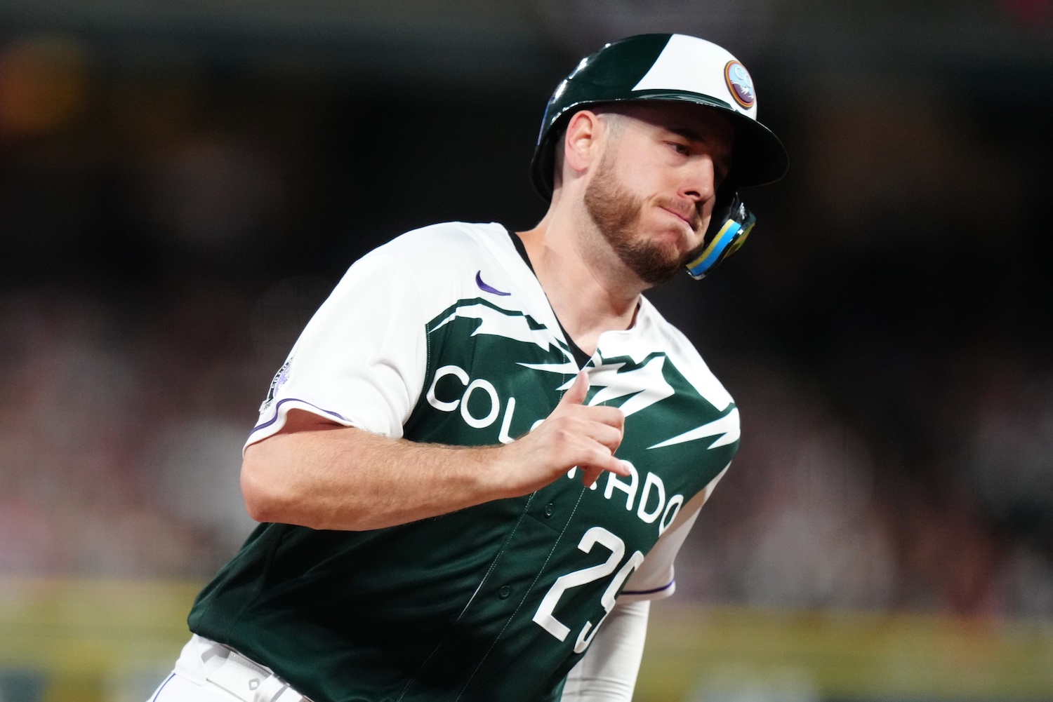 Jul 1, 2023; Denver, Colorado, USA; Colorado Rockies first baseman C.J. Cron (25) heads home to score a run in the sixth inning against the Detroit Tigers at Coors Field. Mandatory Credit: Ron Chenoy-USA TODAY Sports