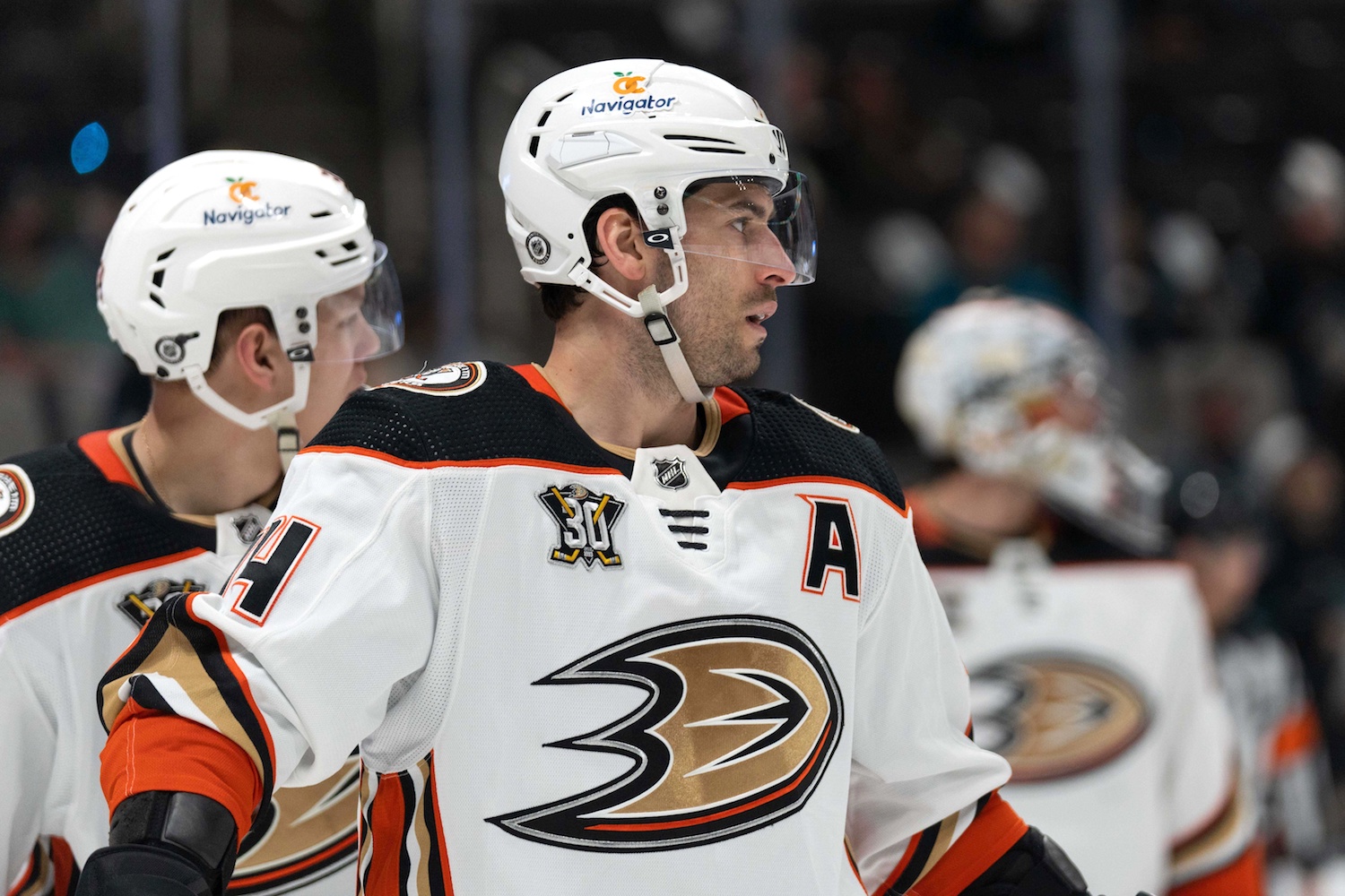 Feb 29, 2024; San Jose, California, USA; Anaheim Ducks center Adam Henrique (14) during the second period against the San Jose Sharks at SAP Center at San Jose. Mandatory Credit: Stan Szeto-USA TODAY Sports