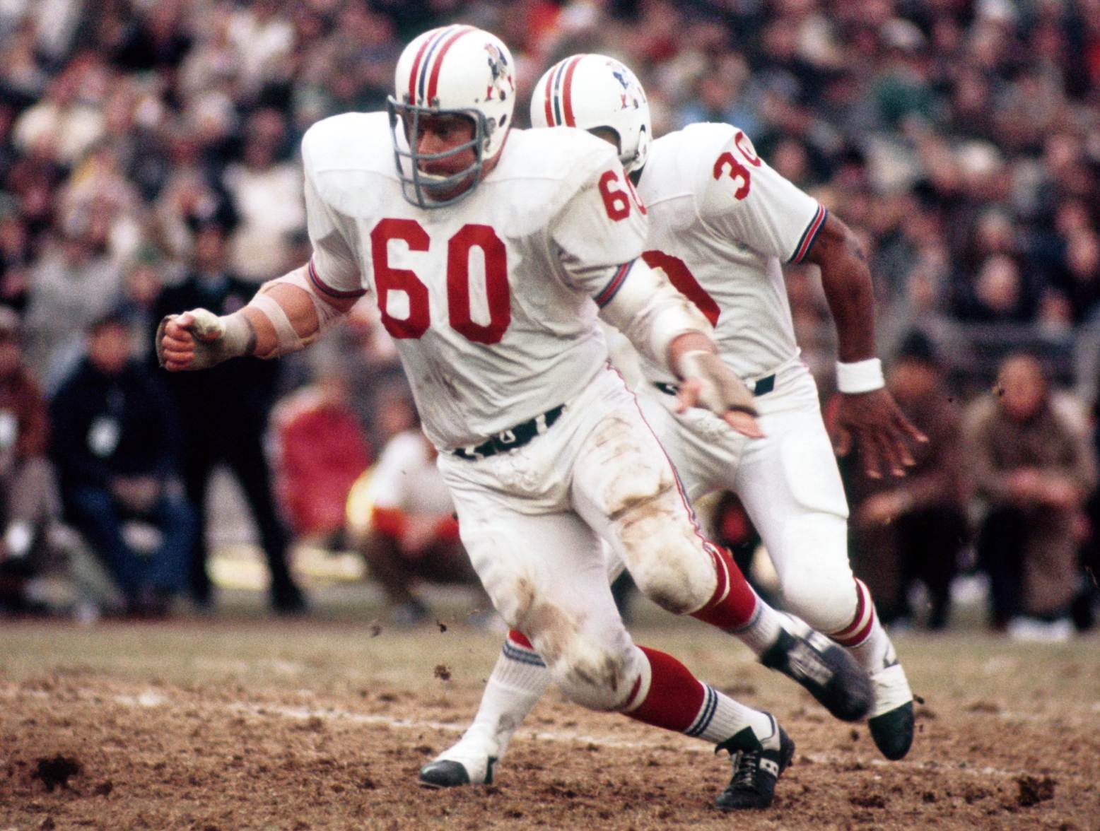 New England Patriots guard Len St. Jean (60) in action against the New York Jets at Shea Stadium. Credit: Manny Rubio-USA TODAY Sports