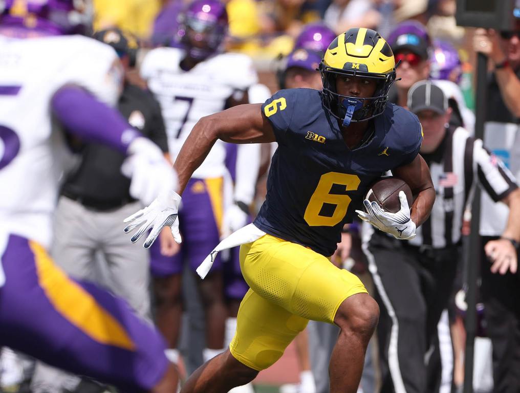 ANN ARBOR, MICHIGAN - SEPTEMBER 02: Cornelius Johnson #6 of the Michigan Wolverines plays against the East Carolina Pirates at Michigan Stadium on September 02, 2023 in Ann Arbor, Michigan. (Photo by Gregory Shamus/Getty Images)