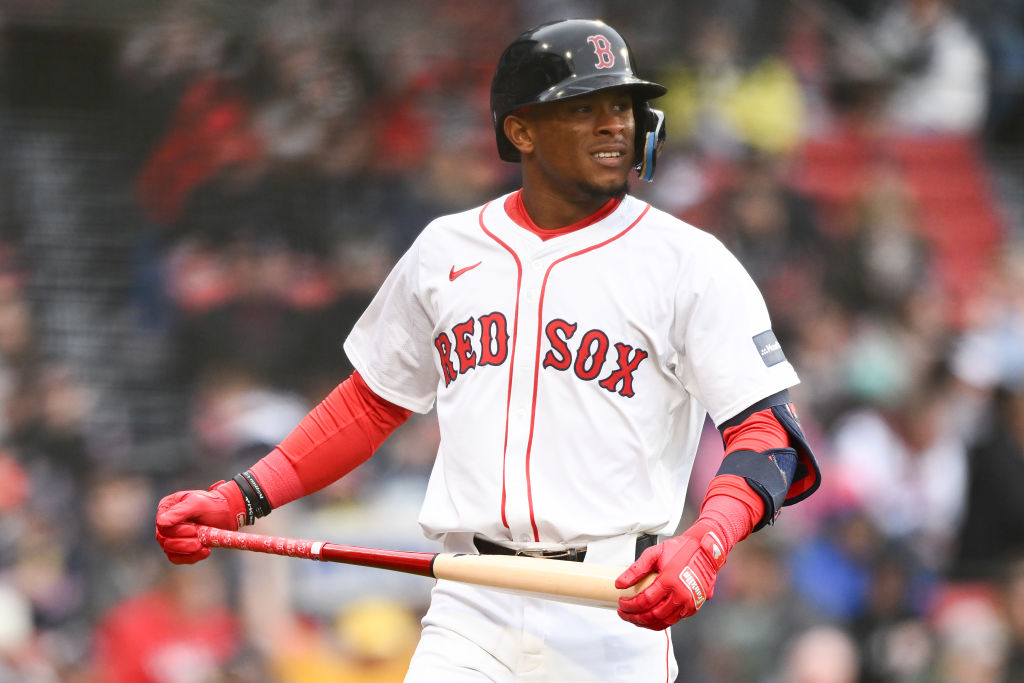 BOSTON, MASSACHUSETTS - APRIL 18: Ceddanne Rafaela #43 of the Boston Red Sox walks off of the field after striking out against the Cleveland Guardians during the fourth inning at Fenway Park on April 18, 2024 in Boston, Massachusetts. (Photo by Brian Fluharty/Getty Images)