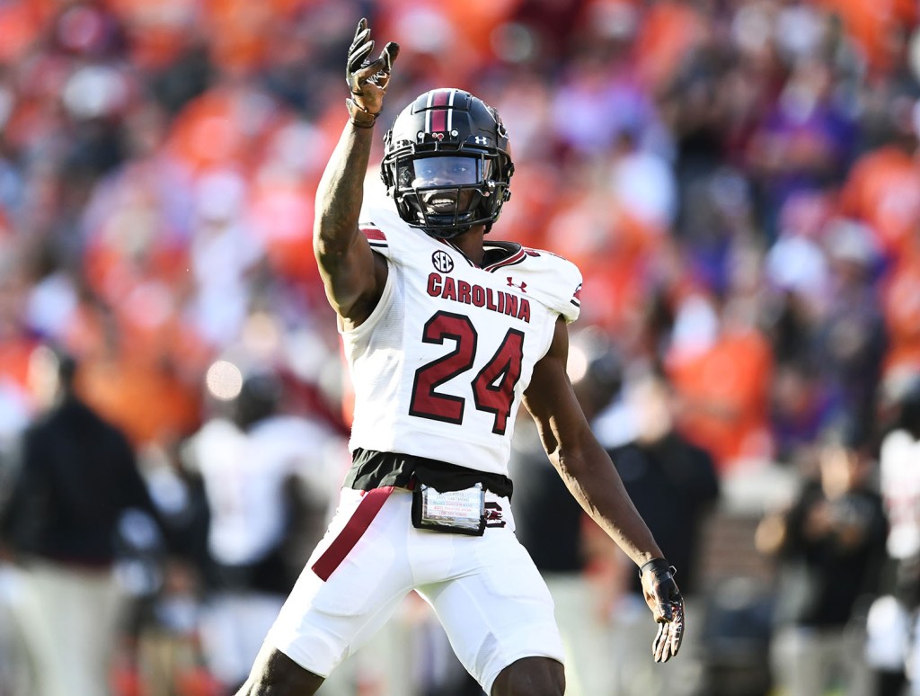 CLEMSON, SOUTH CAROLINA - NOVEMBER 26: Marcellas Dial #24 of the South Carolina Gamecocks celebrates breaking up a Clemson Tigers third down pass in the fourth quarter at Memorial Stadium on November 26, 2022 in Clemson, South Carolina. (Photo by Eakin Howard/Getty Images)

Patriots Rookies