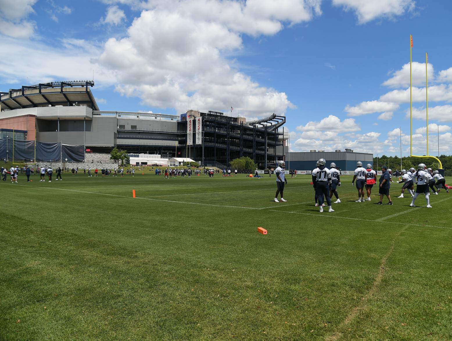 Jun 10, 2024; Foxborough, MA, USA; A general view of the New England Patriots practice fields at minicamp at Gillette Stadium. Credit: Eric Canha-USA TODAY Sports