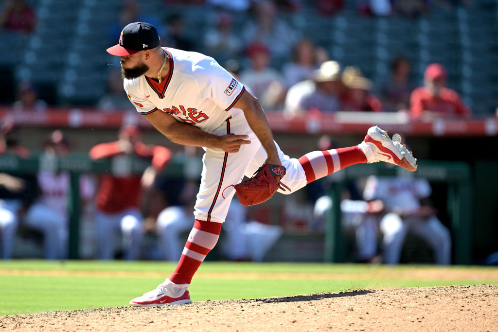 ANAHEIM, CALIFORNIA - JULY 28: Luis Garcia #66 of the Los Angeles Angels earns a save in the ninth inning against the Oakland Athletics at Angel Stadium of Anaheim on July 28, 2024 in Anaheim, California. (Photo by Jayne Kamin-Oncea/Getty Images)