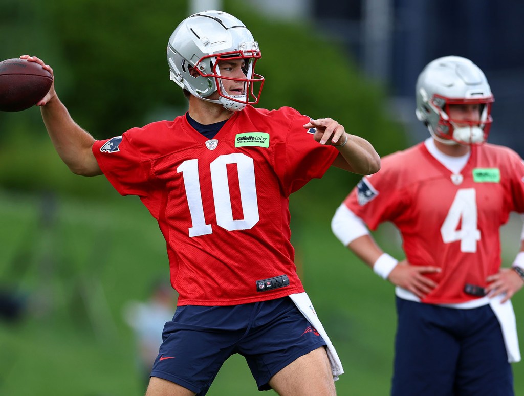 Drake Maye and Bailey Zappe at Patriots OTAs