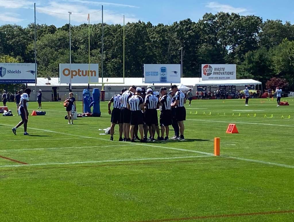 Referees before Sunday's Patriots Training Camp practice. (Alex Barth/98.5 The Sports Hub)