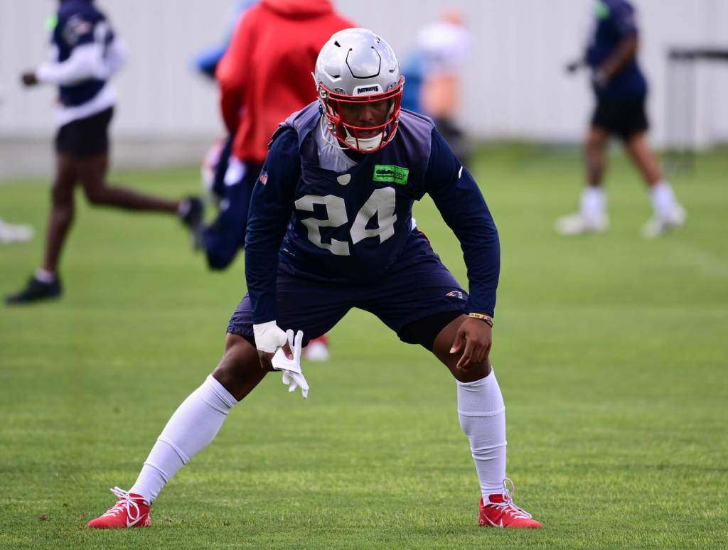 Jun 12, 2024; Foxborough, MA, USA;  New England Patriots safety Joshuah Bledsoe (24) works out at minicamp at Gillette Stadium. Credit: Eric Canha-USA TODAY Sports