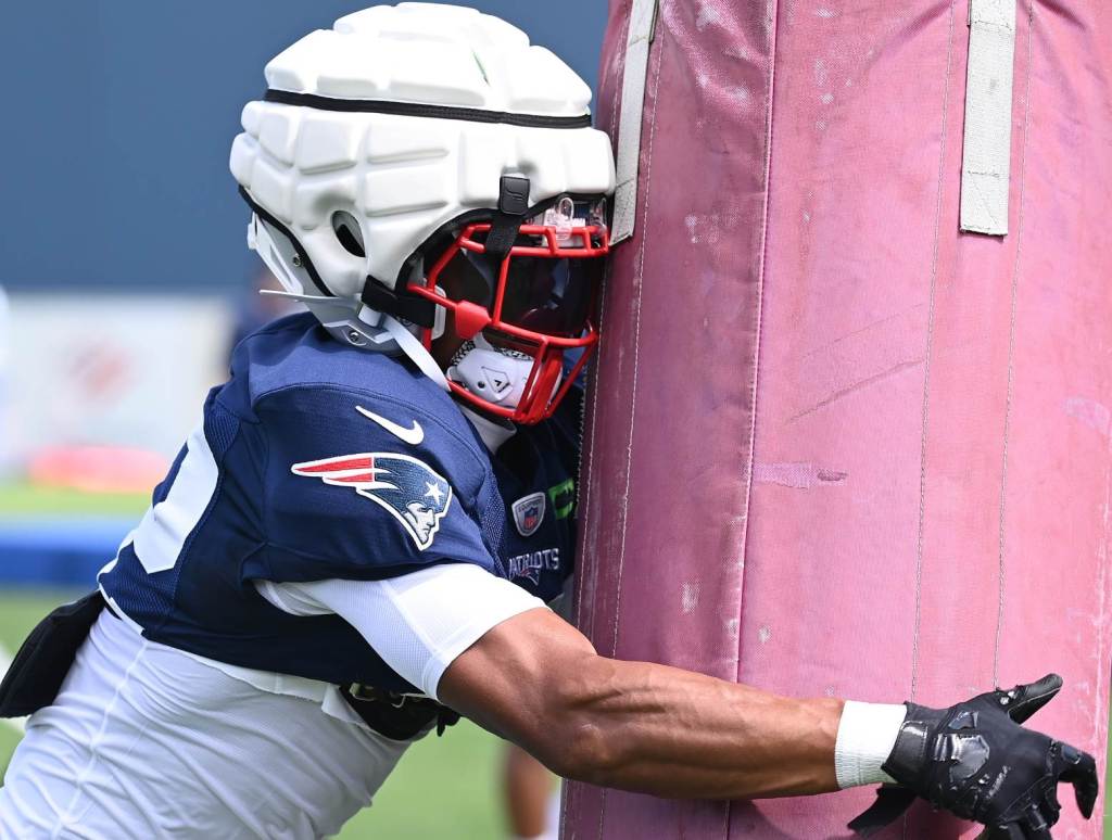 Aug 03, 2024; Foxborough, MA, USA; New England Patriots cornerback Marco Wilson (22) does a drill during training camp at Gillette Stadium. Credit: Eric Canha-USA TODAY Sports