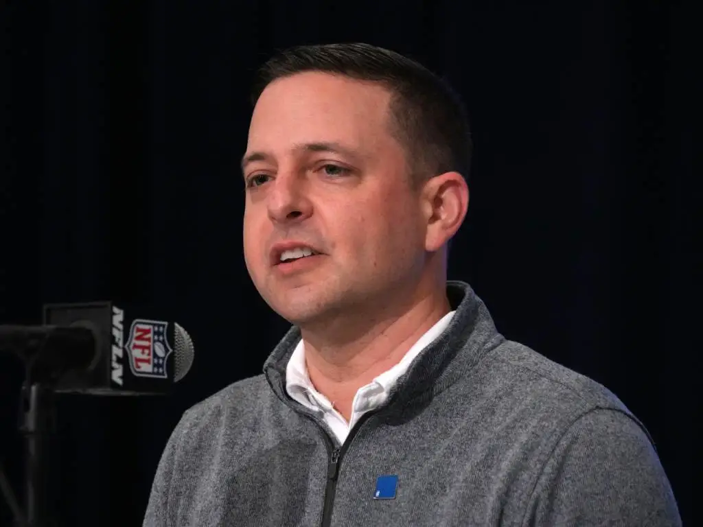 Feb 27, 2024; Indianapolis, IN, USA; New England Patriots director of scouting Eliot Wolf during the NFL Scouting Combine at Indiana Convention Center. Credit: Kirby Lee-USA TODAY Sports